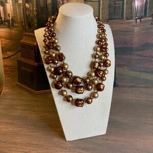 0041 Vintage 60s Triple Strand Coppery Brown Japanese Acrylic Necklace EUC